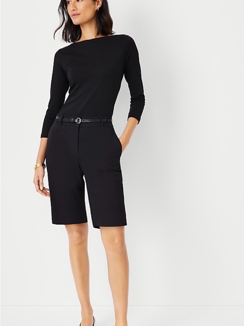 Ann Taylor Flat Front Chino Black Women's Bermuda Shorts Size 6
